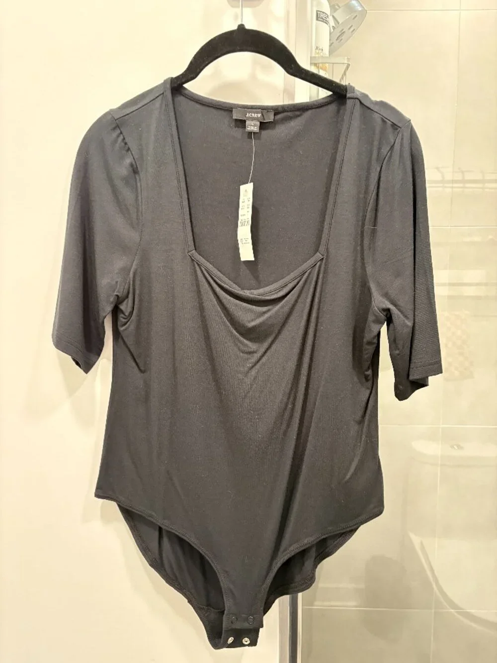NWT J.Crew Black Women's Squareneck stretch bodysuit Size L